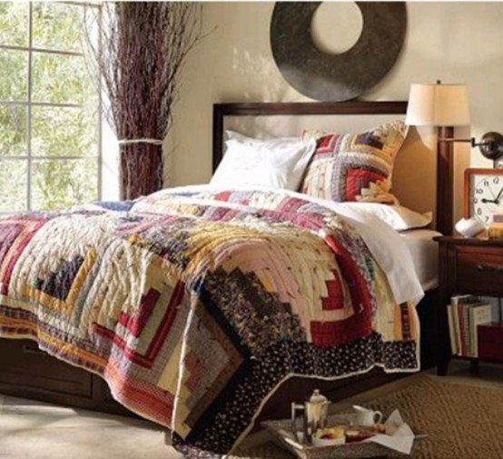 bright jewel tones and shades of brown for a fall-like bedroom with a boho feel