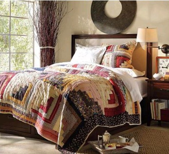 Bright jewel tones and shades of brown for a fall like bedroom with a boho feel