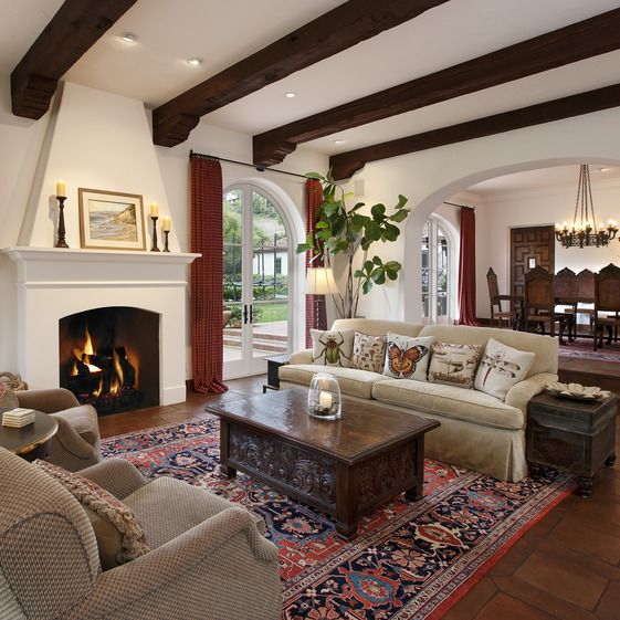 Cozy living room designs with exposed wooden beams  10