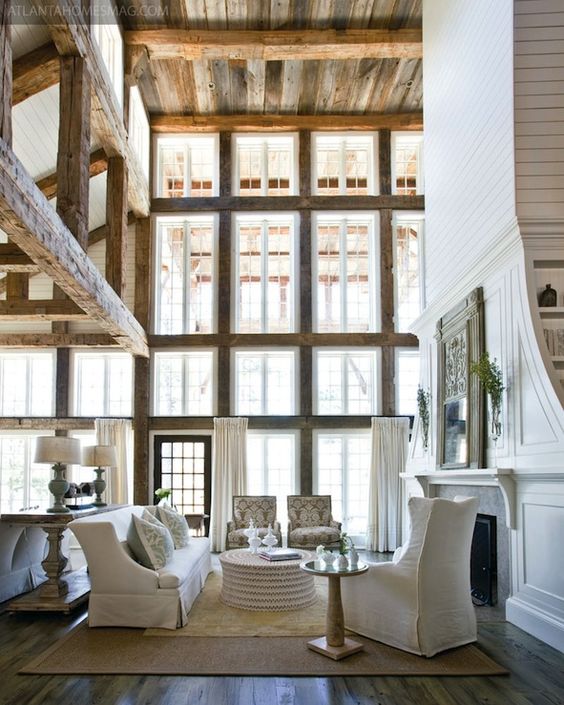 Cozy living room designs with exposed wooden beams  26