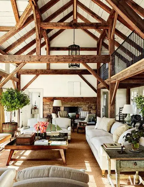 Cozy living room designs with exposed wooden beams  35