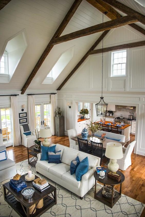 Cozy living room designs with exposed wooden beams  7