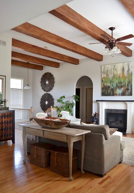 Cozy living room designs with exposed wooden beams  9