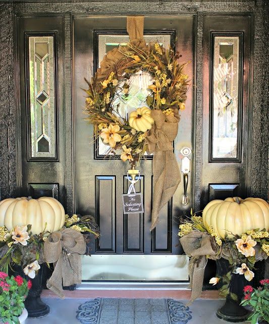 Thankful wreath is the first thing you should thing about starting decorating your front porch. It sets a welcoming Thanksgiving tone at your front door. 