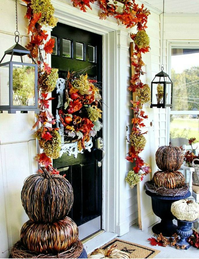 The cool thing about faux decorations is that you can use them several years in a row. Each year you simply need to find all these beautiful faux pumpkins, leaves, garlands, and fall blooms and make a new display of them.