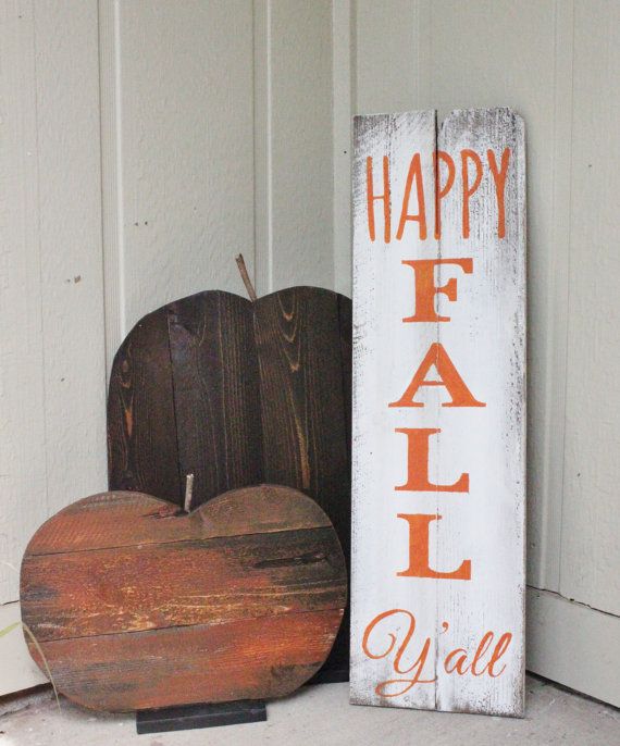 A simple and rustic fall sign and a couple of pumpkins made of plywood for fall decor