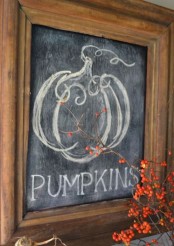 a chalkboard sign in a stained frame – chalk whatever you like on it and enjoy