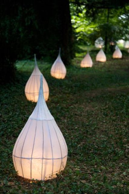 Lamps with onion shaped paper lampshades will make the light more intimate and delicate and will attract bugs