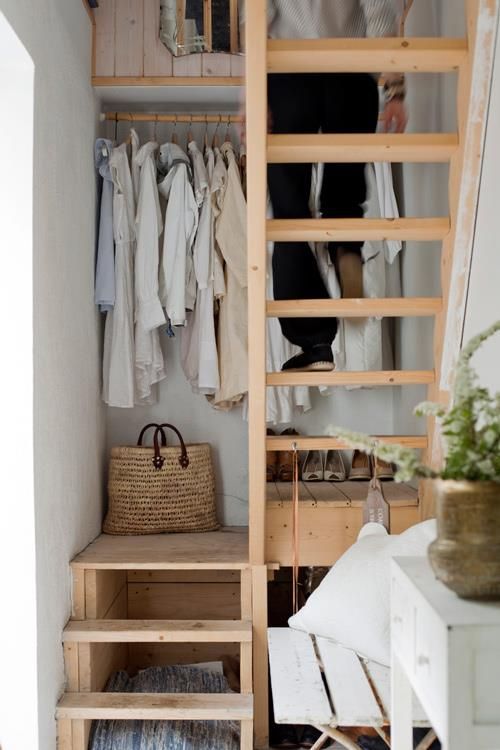 Store shoes and clothes on the stairwells, under the stairs and over the stairwell   use each inch of space to allocate your things