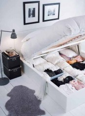 use the space under the bed for storing things you don’t need very often, it will let you have a smaller closet
