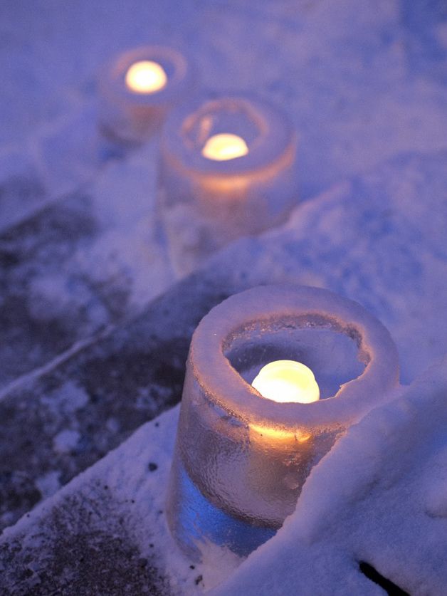 Glass shaped ice luminaries are great to illuminate your garden and they look much cooler when it's getting dark