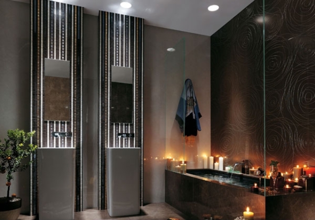 Built in ceiling lights are great for a modenr bathroom, they don't take any space and look edgy