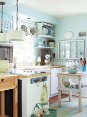 kitchen with a small vintage kitchen island