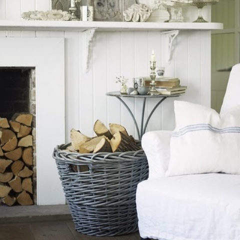 A basket with firewood next to a non working fireplace is a very nice and lovely idea for any space, it adds coziness
