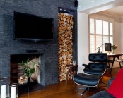 a built-in and lit up niche for firewood is a nice idea even if your fireplace doesn’t work, and you can enjoy the look a lot