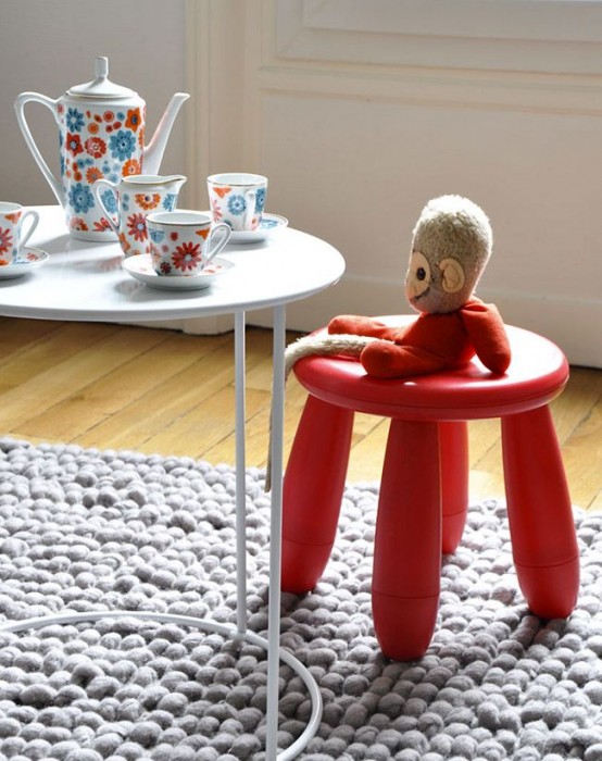 a bright red IKEA Mammut chair will give a touch of color to your space and will make it bolder
