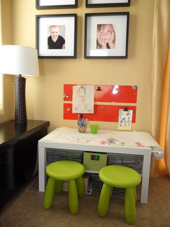 bright neon green IKEA Mammut stools will add a bold touch of color and brighten up the kids' space