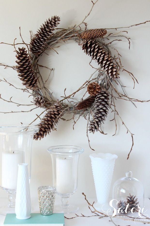 A vine and twig wreath with pinecones is a lovely and all natural fall to winter decoration