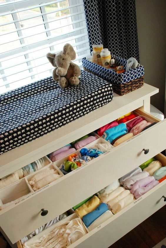 a simple dresser that doubles as a changing table is a comfy organization idea that won't take much space