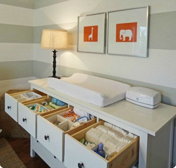 a dresser changing table with drawers is a cool idea for storage and organization in any nursery