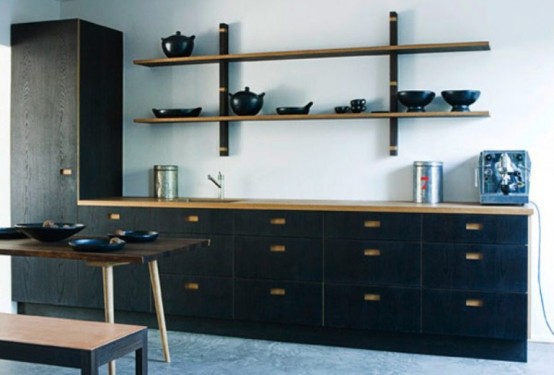 Dark Natural Wood Kitchen Furniture Collection