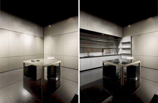Disappearing Sleek and Polish Kitchen Design – Calyx from Armani Casa