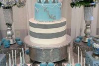 dusty blue dessert table  for a boy baby shower