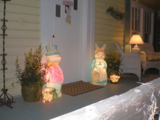 bright Easter-themed bunny outdoor lamps are a fun idea to style your porch