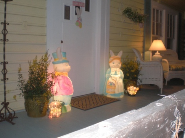 Bright Easter themed bunny outdoor lamps are a fun idea to style your porch