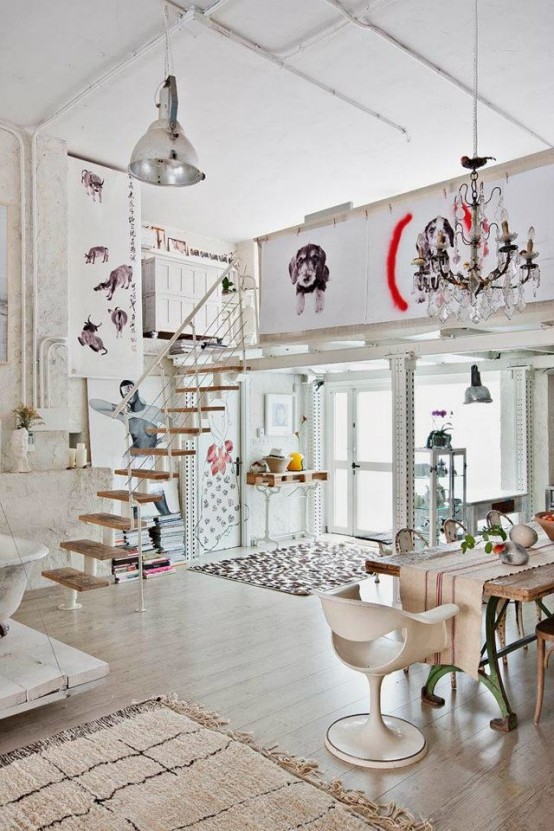 Eclectic White Loft With Artistic Influence In Design