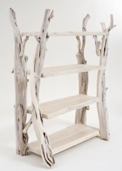 a unique storage unit of whitewashed driftwood and shelves is a lovely idea for a shabby chic or rustic interior and is an eco-friendly solution