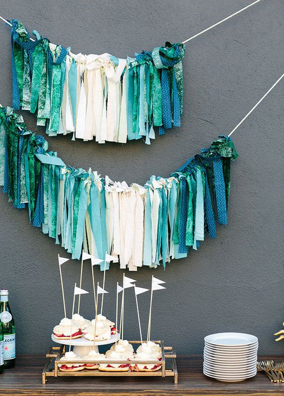 fabric straps decor for a modern baby shower
