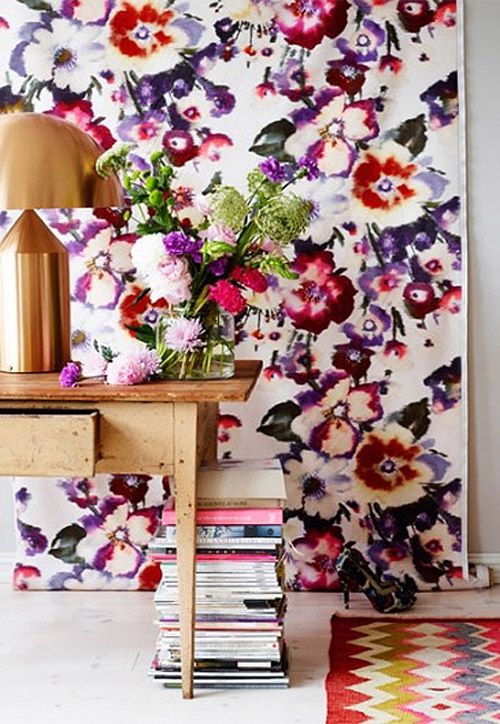 super bold floral wallpaper and a matching bright rug will make your entryway jaw-dropping and ultimate