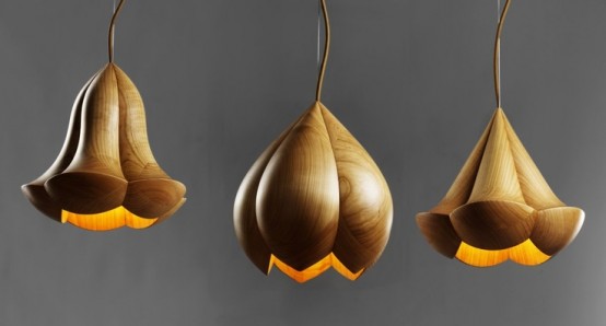 quirky carved wood flower-shaped pendant lamps will make your interior more natural and chic