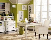 olive green walls and bright white in front of them will create a bold and fun space with a spring feel