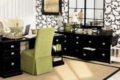 a bright green chair and a pillow refresh the home office and make it feel more spring-like
