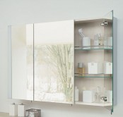 a bathroom storage cabinet with mirror and glass doors is a lovely idea for a modern or contemporary bathroom, it will save a lot of counter space