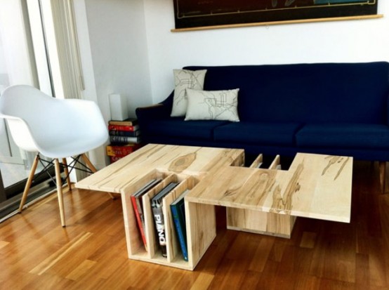 Functional Wooden Coffee Table With A Counter