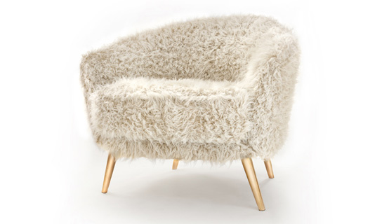 Upholstered In Fur Armchair With Golden Legs