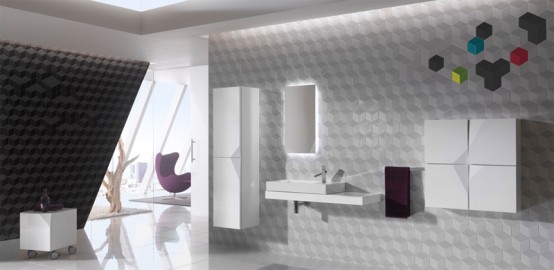 Futuristic Bathroom Wall Treatments and Cabinetry – Cube & Dot by Kale