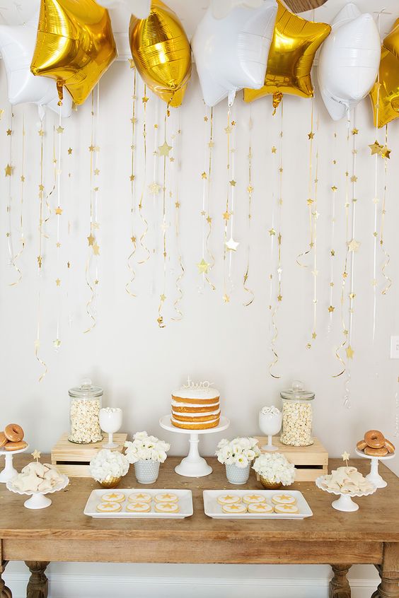 gold and white gender neutral baby shower