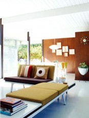 a lovely living space with plywood walls