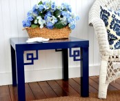 an IKEA Lack table hacked in navy and with a couple of classic details is a lovely idea for a vintage-inspired and chic space
