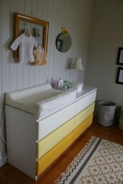 an ombre IKEA Malm hack from white to bright yellow is a cool idea for a kids’ space
