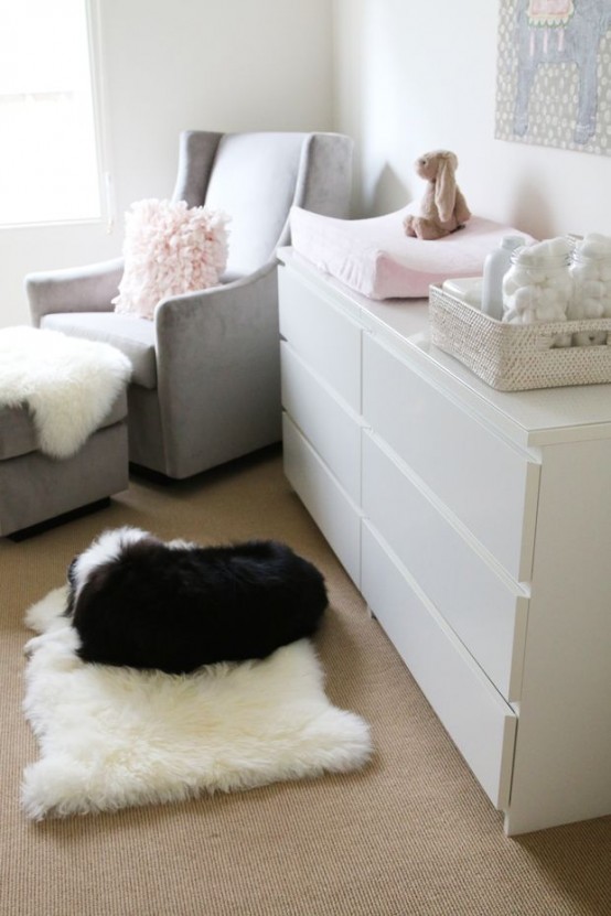 a white IKEA Malm dresser is a perfect fit for a contemporary nursery done in neutrals