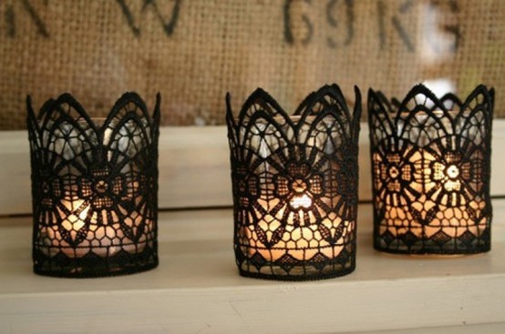 Put some black lace on your candle holders and light them up on Halloween.