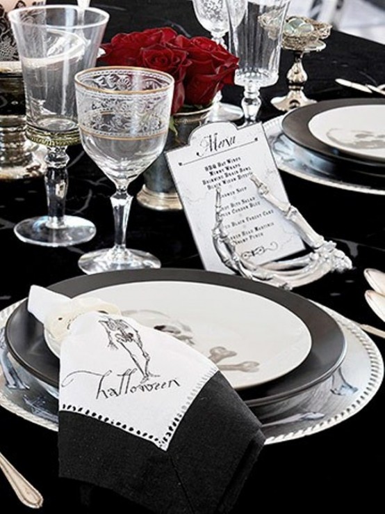 Bone-chilling napkins and plates are a must-have for your Halloween table.
