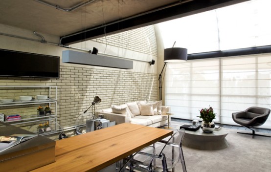 Industrial Loft Design With Brick-Like Walls