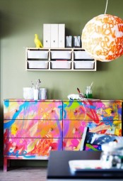 a super bright Tarva hack with all kinds of paint and graphic patterns for a contemporary space