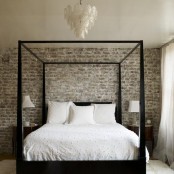 add class to your bedroom with an exposed brick wall – it will work for almost any style